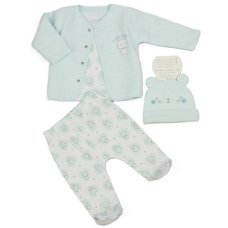 N14731: Baby Blue Bear 4 Piece Quilted Jacket & Hat Outfit (0-9 Months)